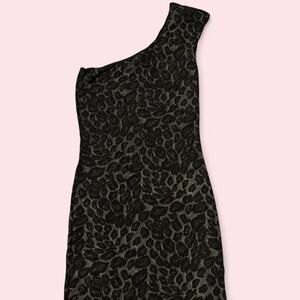 Trac black one shoulder bodycon black leopard print dress size small